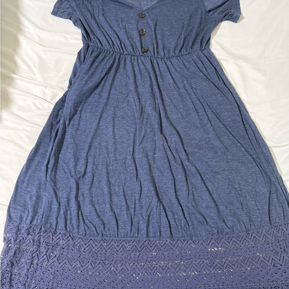 BloomChic Blue Flutter Sleeve V-Neck Sundress